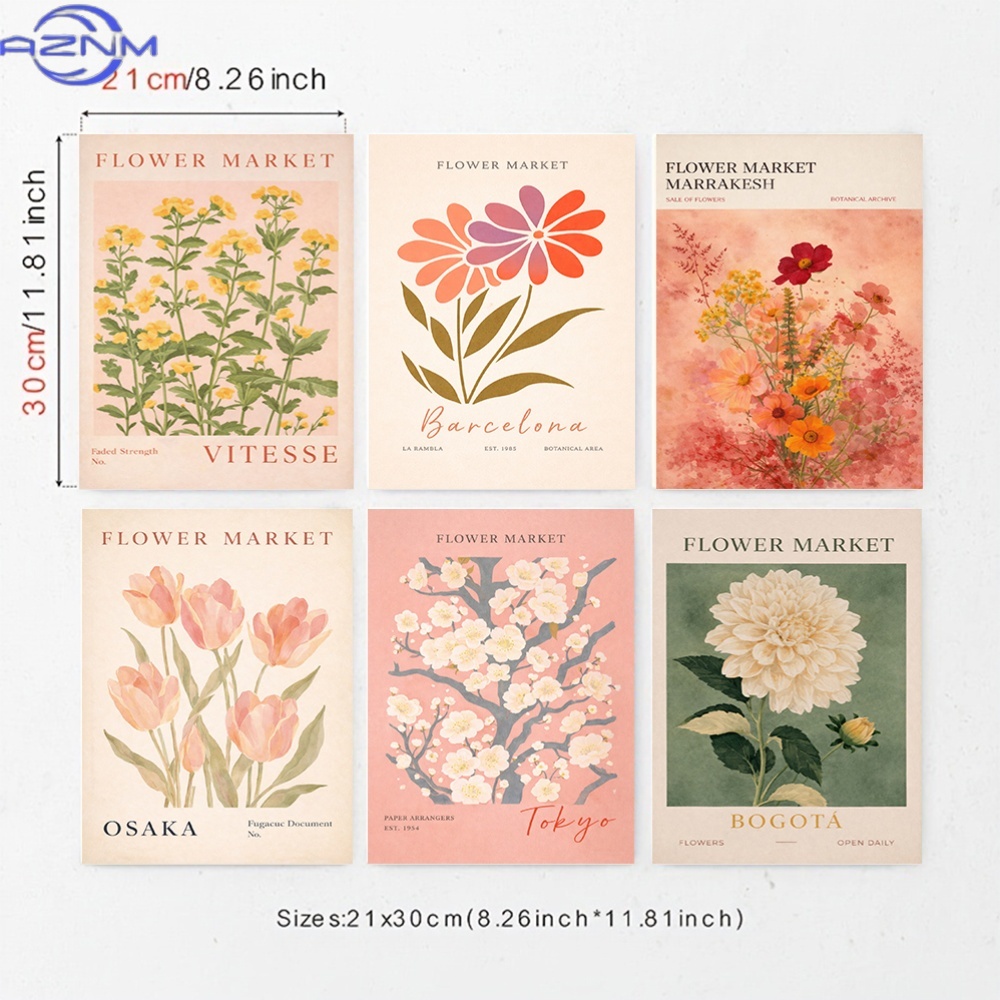Vintage Collectible Market - Коллекция из 6 холщовых принтов с